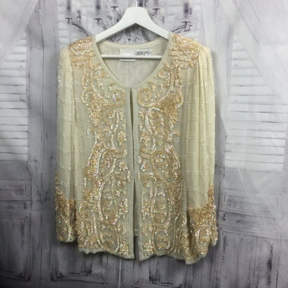 Vintage Swee Lo Silk Sequin Hand Beaded Jacket M - Picture 2 of 12